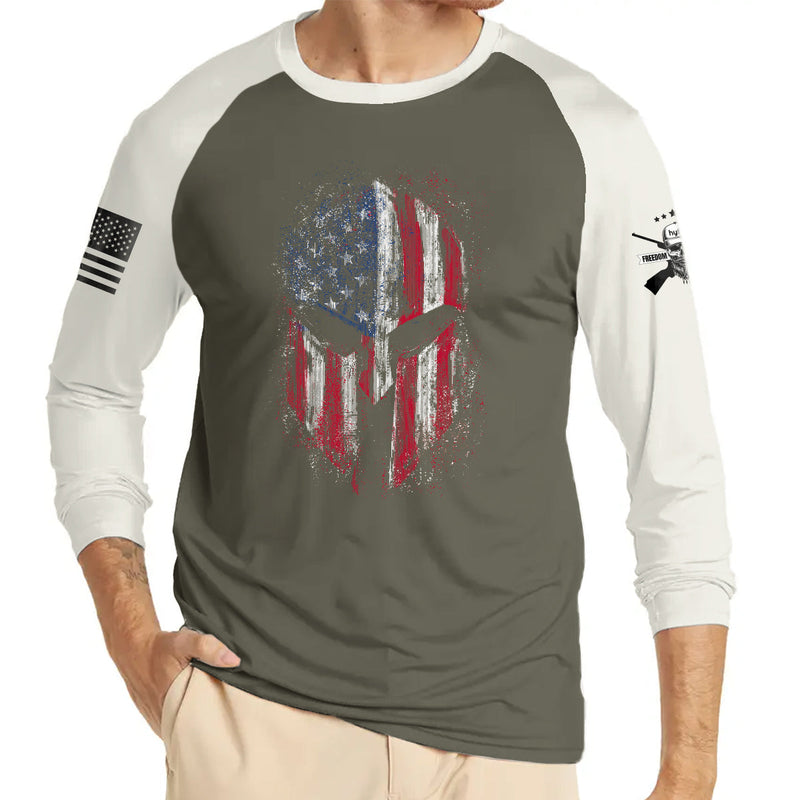 USA FLAG SPARTAN 100% COTTON RAGLAN GRAPHIC LONG SLEEVE T-SHIRT