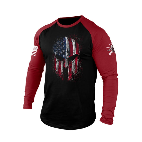 USA FLAG SPARTAN 100% COTTON RAGLAN GRAPHIC LONG SLEEVE T-SHIRT